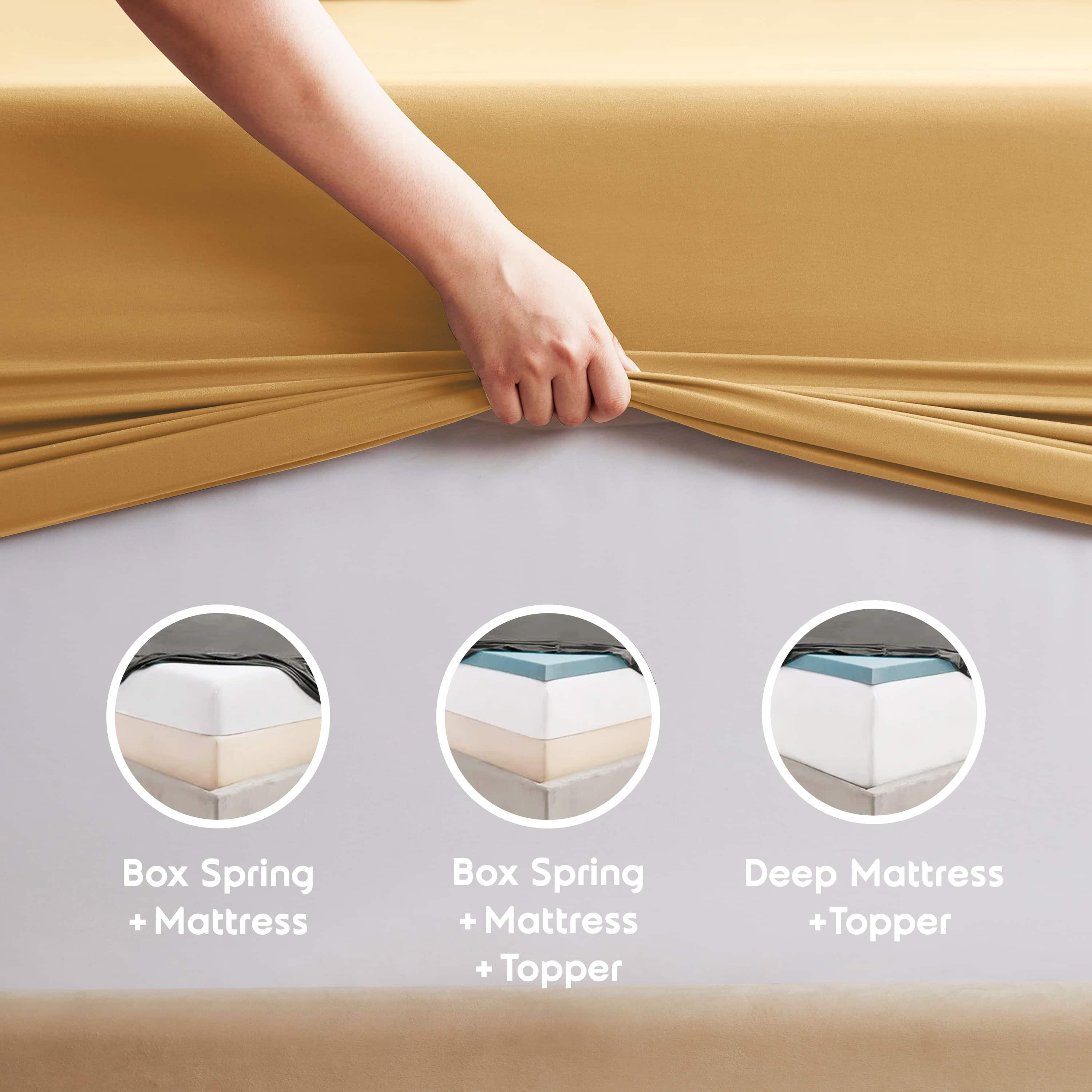 LammaLoe Extra Deep Pocket California King Sheets set, Fits 18"-24" Mattress, 6 Piece Soft Microfiber Bed Sheet Sets, Camel Gold
