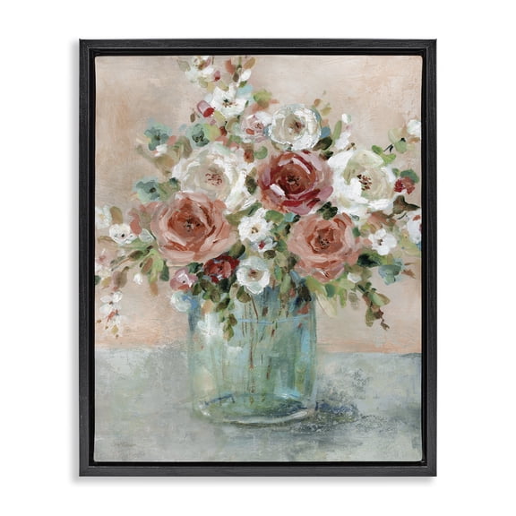 Stupell Industries Shabby Chic Red & White Roses Black Floating Frame Canvas Art, 17 x 21, by Carol Robinson