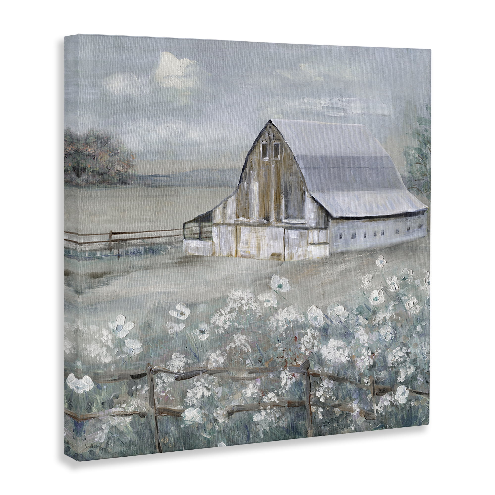 Stupell Industries Blooming Farmhouse Meadow Landscape & Nature Painting Wrapped Canvas Art Print Wall Art, 36 x 36