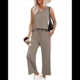 thumbnail image 3 of Conjuntos de Dos Piezas para Mujer, Conjuntos Verano, Conjuntos Estar por Casa, Blusas de Cuello Alto, Pantalones Cortos de Pierna , Conjuntos Viaje para Vacaciones Caqui XL, 3 of 8