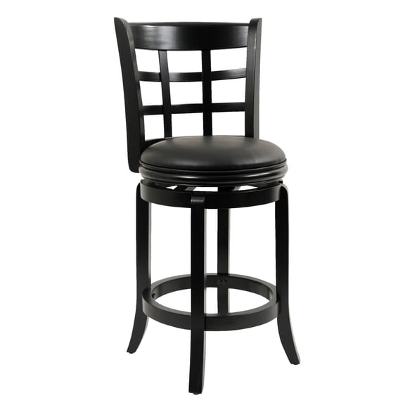 Benjara Sabi 24 inch Swivel Counter Stool, Solid Wood, Faux Leather, Brown, Black