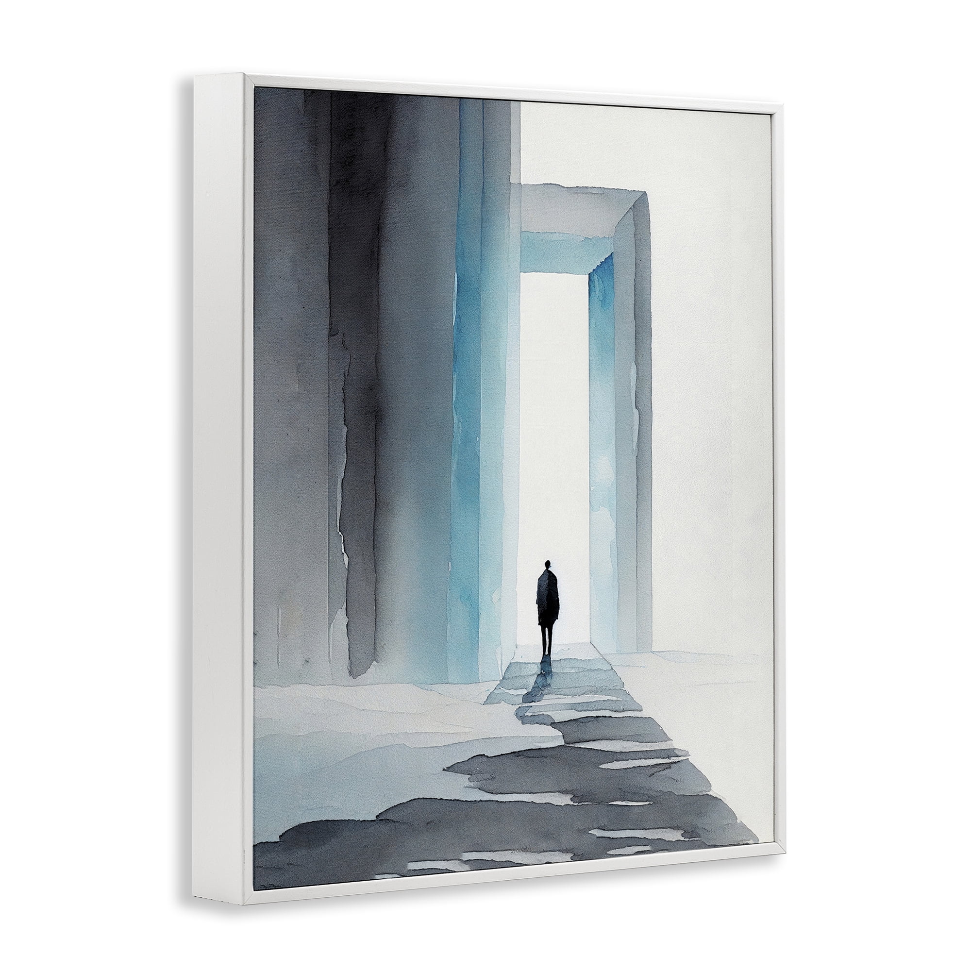 Stupell Industries Person with Snowy Doorway Landscape Painting White Framed Art Print Wall Art, 11 x 14