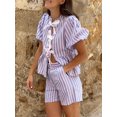 thumbnail image 3 of Aojekbee Women Shorts Set, Striped Short Sleeve Tie-up Shirt with Elastic Waist Shorts Summer Outfit, 3 of 8
