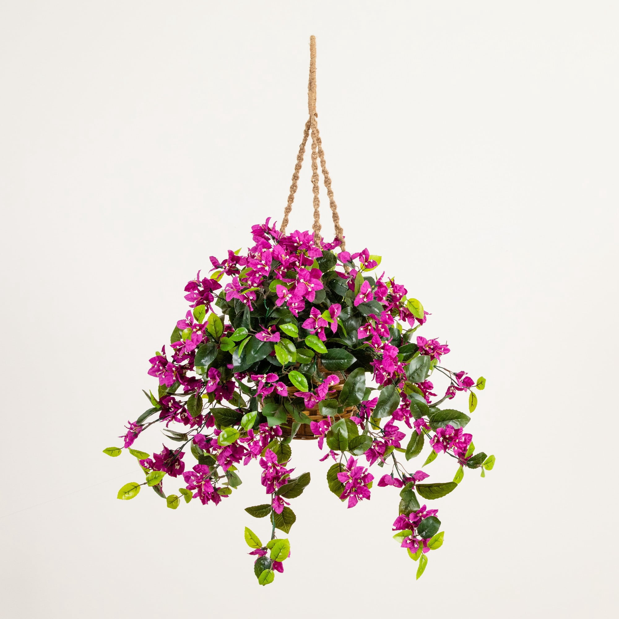 Nearly Natural UV-Resistant Outdoor Artificial Bougainvillea with Hanging Basket - 28" - Purple