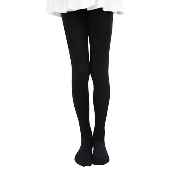 Leggings for Girls Toddler Pantyhose Cotton Knit Thermal-Lined Kids Pants Soild Color Child Stocking(L 4-6 Years,Black)