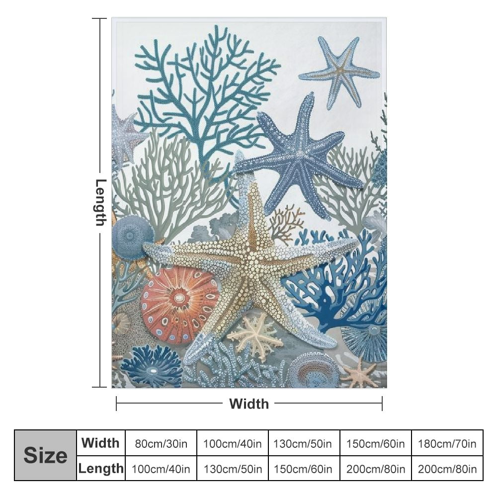 Patifu Nautical Coastal Blanket Starfish Seashell Coral Beach Themed Throw Blankets Gifts for Adults Sea Ocean Theme Lightweight Soft Fleece Cozy for Sofa Couch Bed Room Birthday Decor 50x60in White