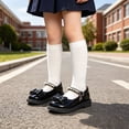 thumbnail image 2 of JAJAHO Girls Mary Jane Flats Dress Shoes Bow Pearl Pu Leather Hook And Loop Kids School Uniform Shoes Wedding Party Footwear 2-13Y, 2 of 9