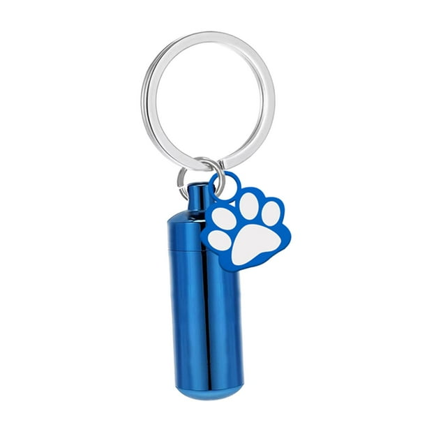 Llavero de cremación con colgante para mascota, mini urna, llavero cilíndrico, práctico, para cenizas. Azul
