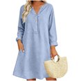 thumbnail image 2 of TEAJOPSUU Women's Midi Dresses Cotton Blend Loose Fit V Neck Button Placket Long Sleeve Dresses with Pockets Casual Solid Color Dresses Light Blue, 2 of 7