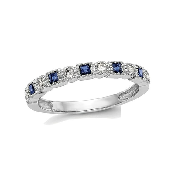 1/5 Carat (Ctw) Blue Sapphire Wedding Band Ring in 14K White Gold with Diamonds (SIZE 7) for Women