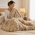 thumbnail image 6 of Striped Bubble Faux Rabbit Fur Throw Blanket,60"x80",Ultra Soft,Luxury Ribbed Faux Fur Throw,Thick Warm Textured Blanket,Cozy Fluffy Reversible Polyester for Bed,Couch,Chair,Sofa,Khaki, 6 of 6