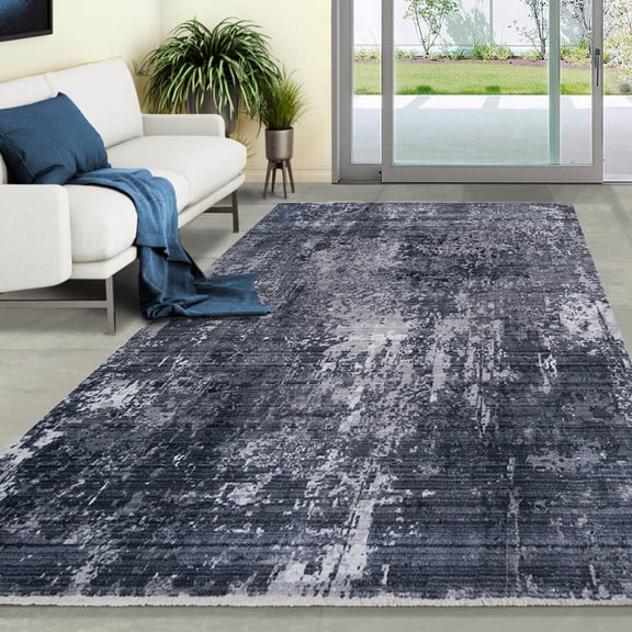 Allstar Modern Accent Rug with Weathered Texture design Black-Storm 5' x 8' 5' x 8'