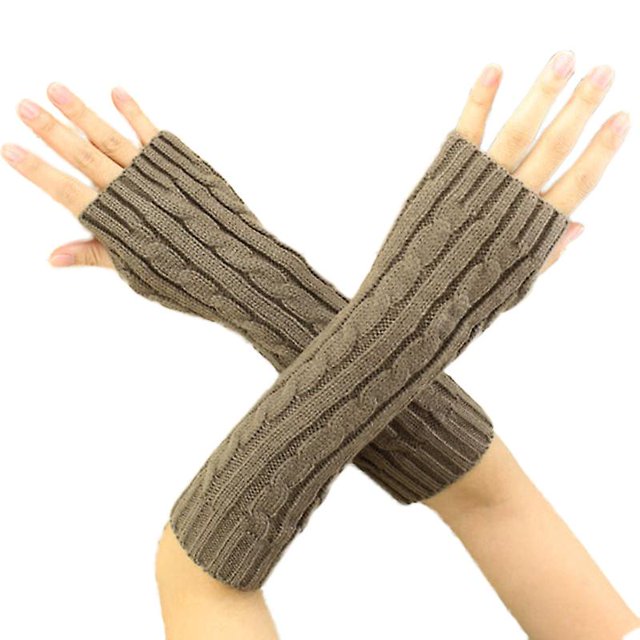 Guantes sin dedos de punto de cable para mujer Manoplas calentadoras de muñecas para brazos de invierno - Café claro Kuyhfg Bienvenido a Kuyhfg