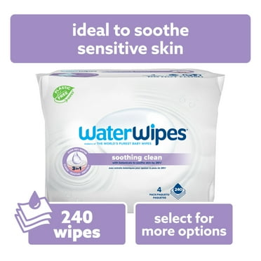 WaterWipes Soothing Clean 99% Water Based Botanical Baby Wipes, 4 Resealable Packs (240 Wipes)
