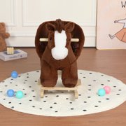 Alvantor Kids Plush Ride-On Horse with Music & Wooden Base, Ideal for Toddlers