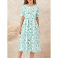 thumbnail image 3 of ZAXARRA Robe Longue pour Femmes, Élégante Robe d'Été Décontractée à Manches Courtes Col Rond Imprimé Fleur/encre, 3 of 9