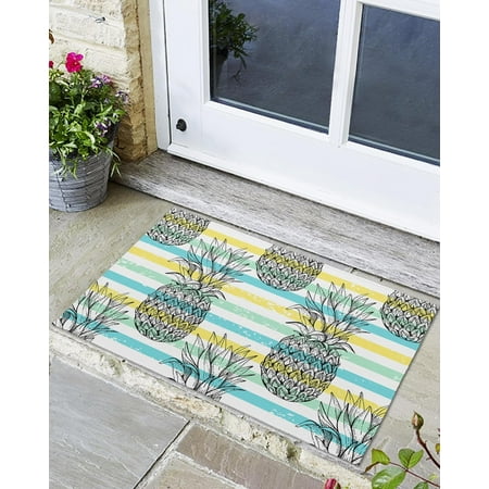 

Indoor Outdoor Mats Pineapple on Color Lines Door Mat Non-Slip Absorbent Resist Dirt Entrance Mat Washable Welcome Mats for Entryway Low-Profile Floor Mats