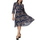 thumbnail image 1 of INSPIRE CHIC Vestido Camisero Floral Elegante para Mujeres con Cuello en V, Manga 3/4, Con Cinta Frontal, Vestidos Fluidos de Chifón, Talla L, Azul Oscuro, 1 of 6