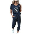 thumbnail image 3 of VBTAPA Women's Summer 2 Piece Outfits Short Sleeve Printed Casual Sweatsuits Jogging Tracksuits Matching Lounge Sets 2025 Fashion Prime Sales Today Navy S, 3 of 5