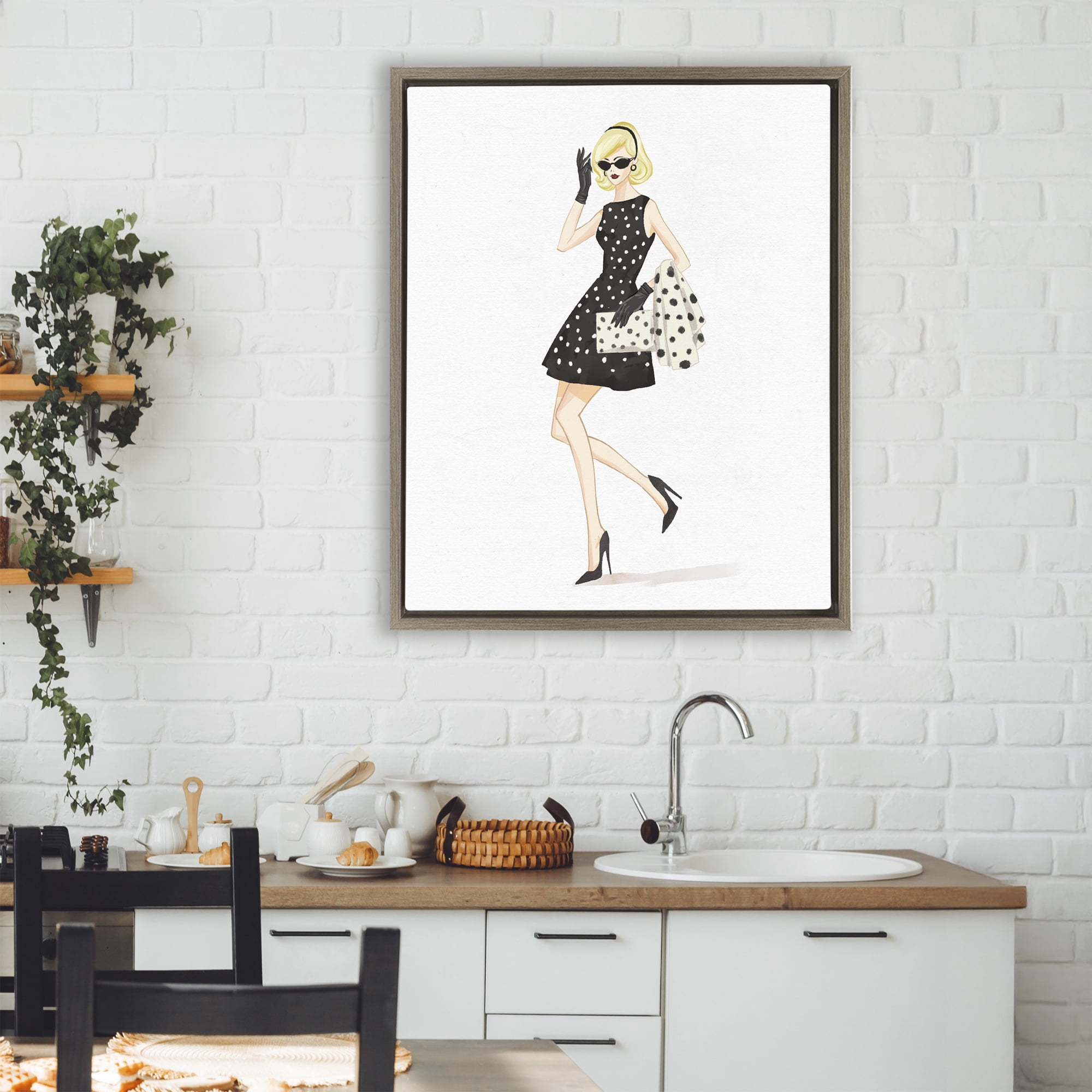 Stupell Industries Retro Trend Polka Dots Brown Framed Floater Canvas Wall Art, design by Ziwei Li