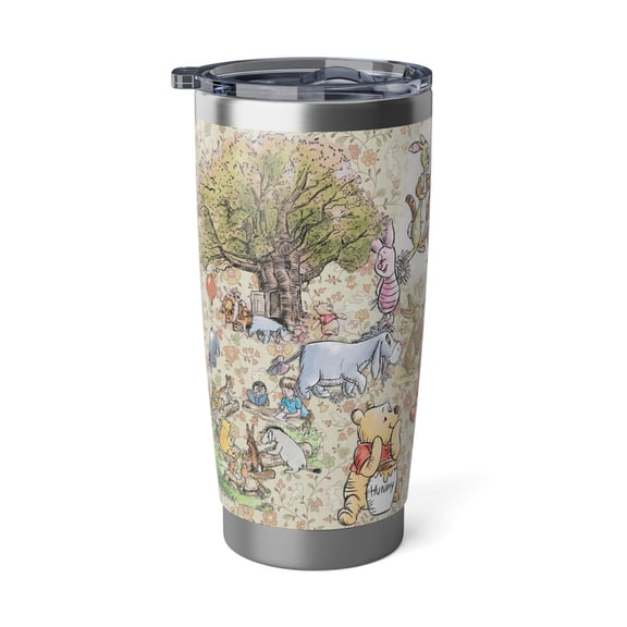 [NO STRAW] Winnie the Pooh Vintage Tumbler 20oz, Classic Pooh Friends Illustration Stainless Steel Travel Cup, Storybook Mug