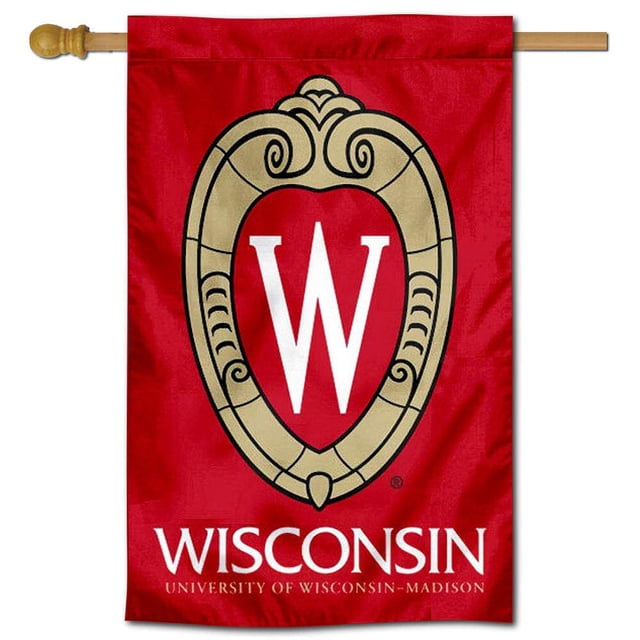 College Flags & Banners Co. UW Badgers Crest Logo Two Sided House Flag