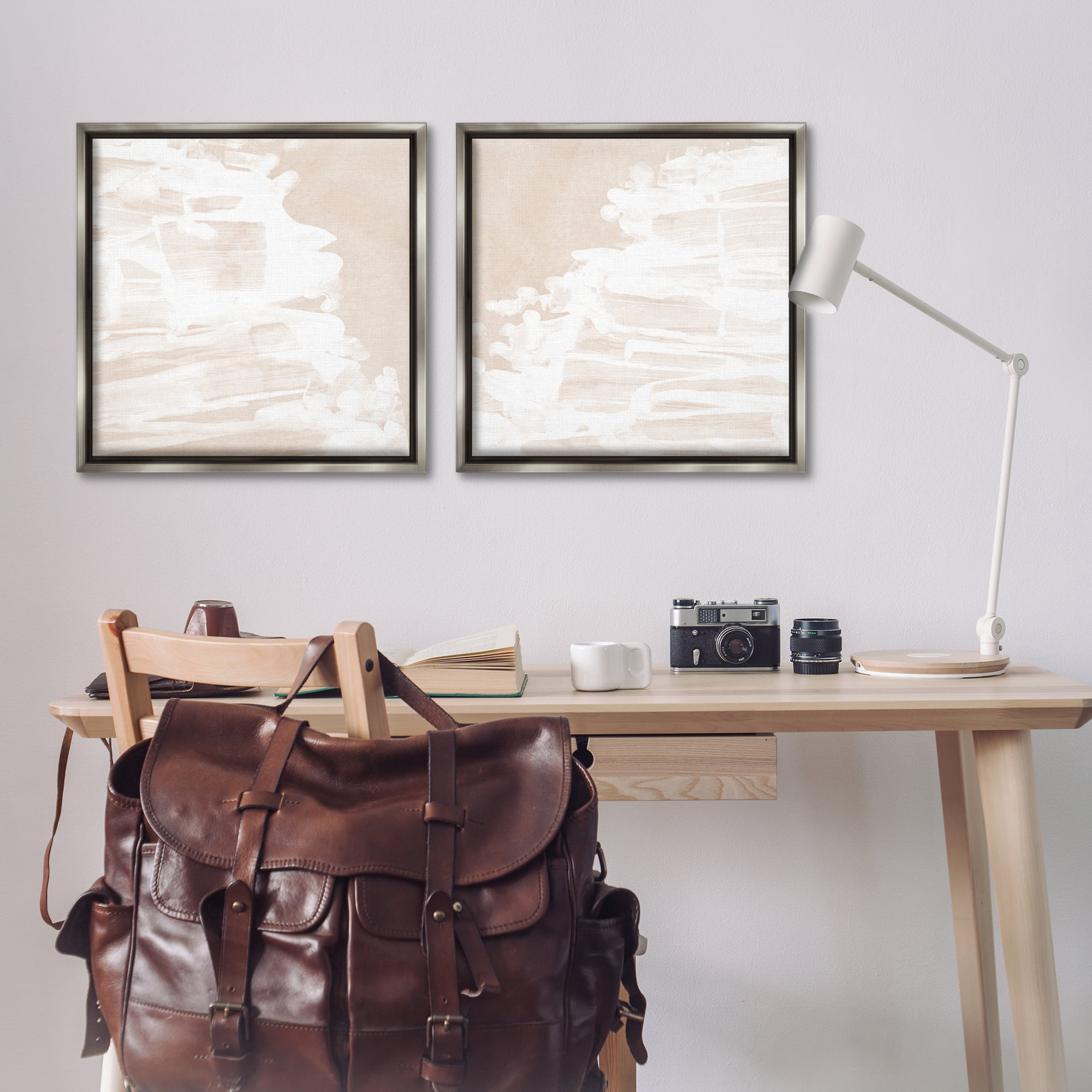 Stupell Industries Abstract Cream Layered Strokes Abstract Painting Gray Floater Framed Canvas Art Print Wall Art, 25 x 25, Set of 2