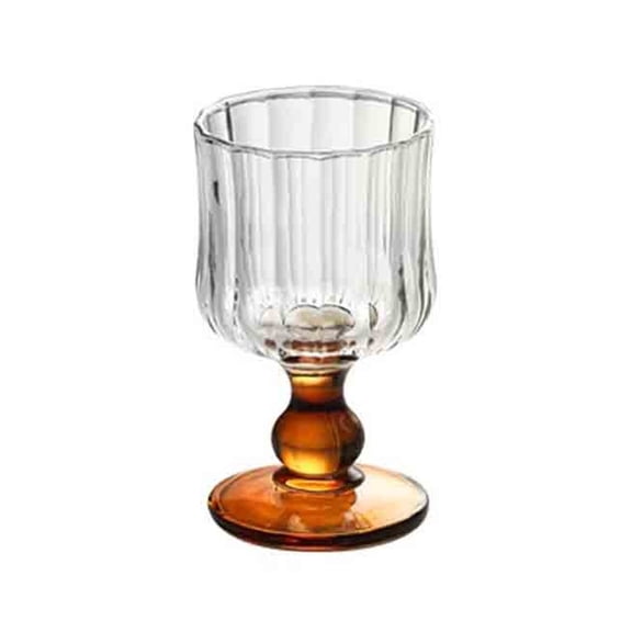 Vintage Ribbed Glass Goblets, 6 oz Amber Footed Drinking Glasses Embossed Glassware