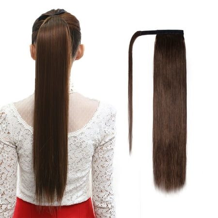 100 Real European Hair Extensions S-noilite Human Hair Ponytail Extension Wrap 100% Real Remy Premium Long Straight Human Hair Silky Soft Hairpiece Natural Black,20
