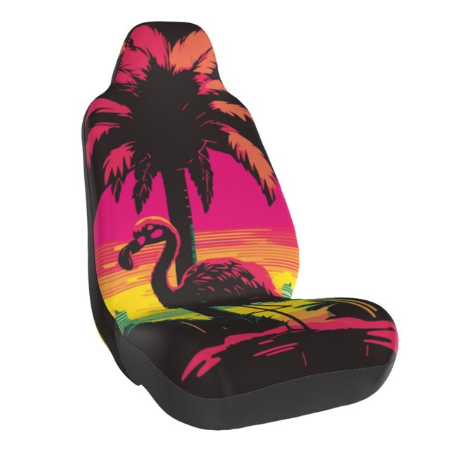 Wukai Flamingo And Palm Trees At Sunset Full Set Car Seat Covers with Soft Padding Universal Auto Front Seats Protector and Cushion Mat