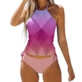 thumbnail image 1 of Wyzesi Coverups for Swimwear Women Women Swimwear Tankini 2 Piece Normal Swimsuit Backless 2 Piece Printing Adjustable Print Multi Color Padded Strap Bathing Suits Vacation Beach Wear Pink L, 1 of 5