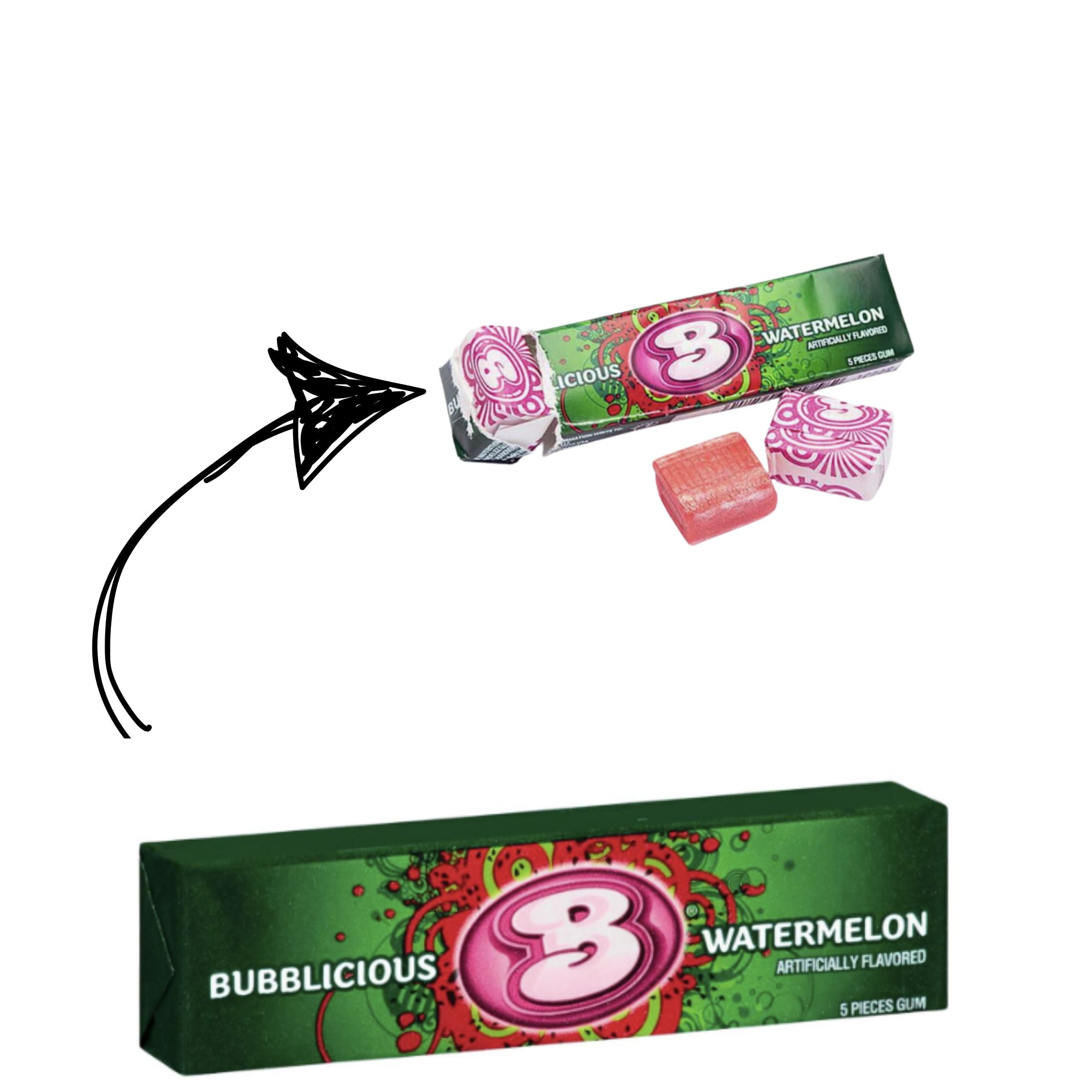 Bubblicious Watermelon Gum, 36 Packs of 5 Pieces  (180 Total Pieces)