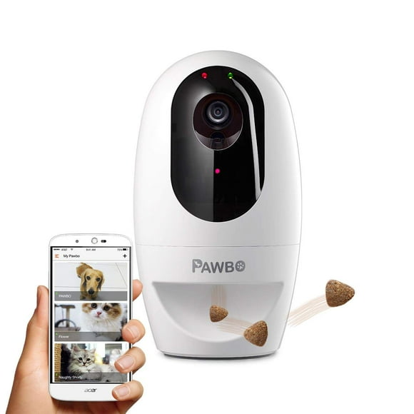 Pawbo+ Caméra Interactive Sans Fil pour Animaux - Caméra pour Chien Wifi HD avec Distributeur de Friandises - Jeu de Pointeur Laser pour Chat et Chien - Conversation Bidirectionnelle - à Distance via P