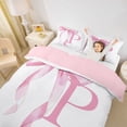 thumbnail image 2 of Erosebridal Girls Pink Bow Duvet Cover Set, P Letter Bedding Full, Princess Style Bedroom Decor, Pink Reversible 3 Pieces, 1 Duvet Cover and 2 Pillowcases (No Comforter), 2 of 6