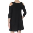 thumbnail image 2 of PLANET GOLD Womens Black Cold Shoulder 3/4 Sleeve Scoop Neck Mini Shift Dress Juniors Size: XS, 2 of 2