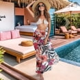 thumbnail image 3 of Yuyamidu Womens 3pcs Swimsuits String Bathing Suit Hibiscus Flowers Halter Top with Side Tie Bikini Bottom with Cover Ups Sarong Wraps Beach Wear, 3 of 6