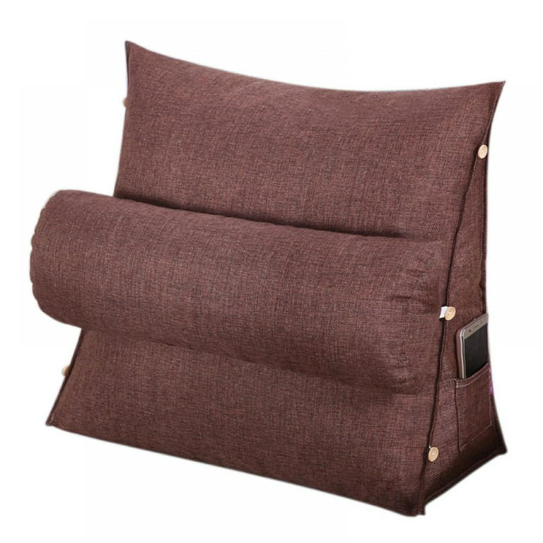OTAUTAU Cotton Linen Triangle Wedge Pillow Bedside Sofa Backrest Cushion  Office Chair Seat Back Side Sleep