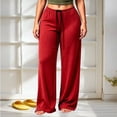 thumbnail image 2 of Tqcoqu Women's Solid Color Drawstring Elastic Waist Wide Leg Pants Casual Loungewear Long Trousers For Fall Winter, 2 of 6