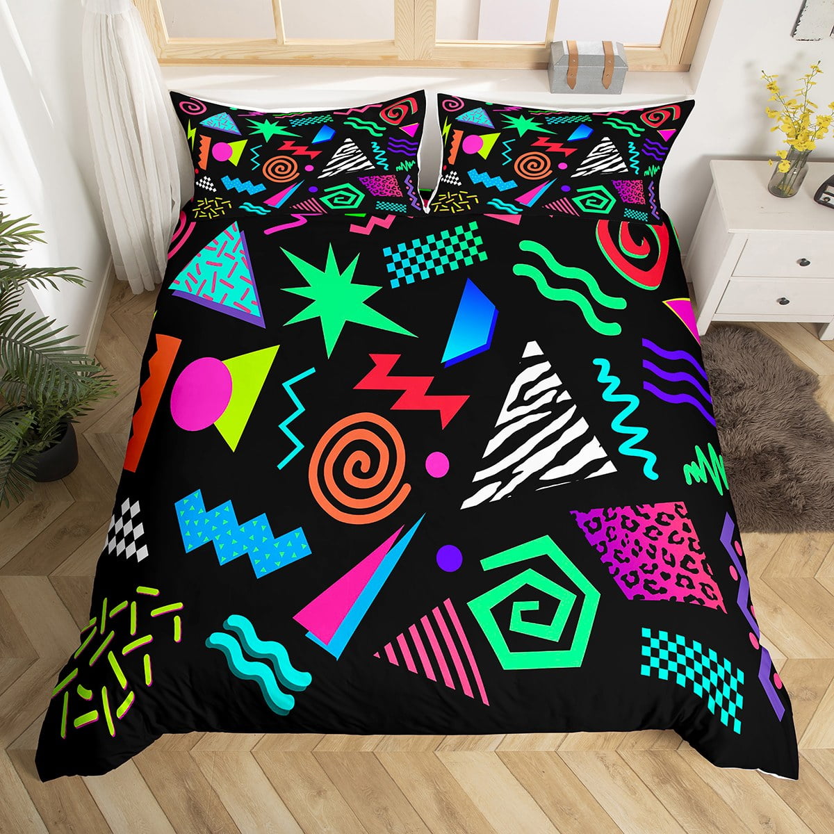 Memphis Duvet Cover Hipster Retro Bedding Set,80s and 90s Hip Hop Funky