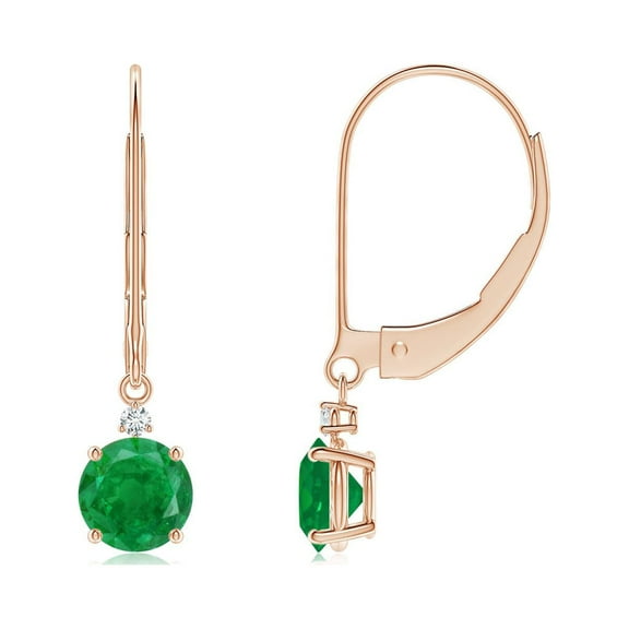 ANGARA Natural Emerald and Diamond Leverback Drop Earrings in 14K Rose Gold for Women (Size-5mm) | May Birthstone, Birthday, Anniversary, Jewelry Gift for Women | Natural Emerald Earrings