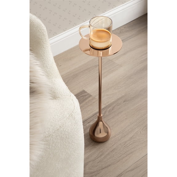 Kate and Laurel Hersi Decorative Modern Pedestal Drink Table, 7 x 7 x 20, Rose Gold, Cast Aluminum Mini Table with Teardrop Base for Use as Small Plant Stand or Living Room Martini Table