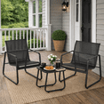 thumbnail image 2 of Patio Furniture Set, Aiho Outdoor Bistro Set with Glass Top Table, Textilene Patio Chairs Set for Poolside, Lawn, Black, 2 of 9