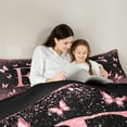 thumbnail image 4 of Homewish Initial E Letter Twin Bedding Sets 7-Piece, Black Pink Sequin Print Bedding Comforter Set, Romantic Butterfly Animal Reversible Sheet Sets, Luxury Bedroom Decor, 4 of 7