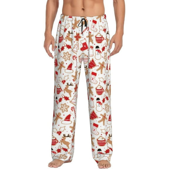 Logiee Gingerbread Holiday Sweets Print Pajama Pants for Men,Men’s Pajama Bottoms,Mens PJ Pants with Pockets & Button Fly-Small
