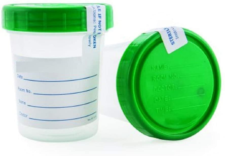 AMZ Pack of 100 Sterile Specimen Cups 4 oz Urine Specimen Collection Cups with Lids Screwon Cap