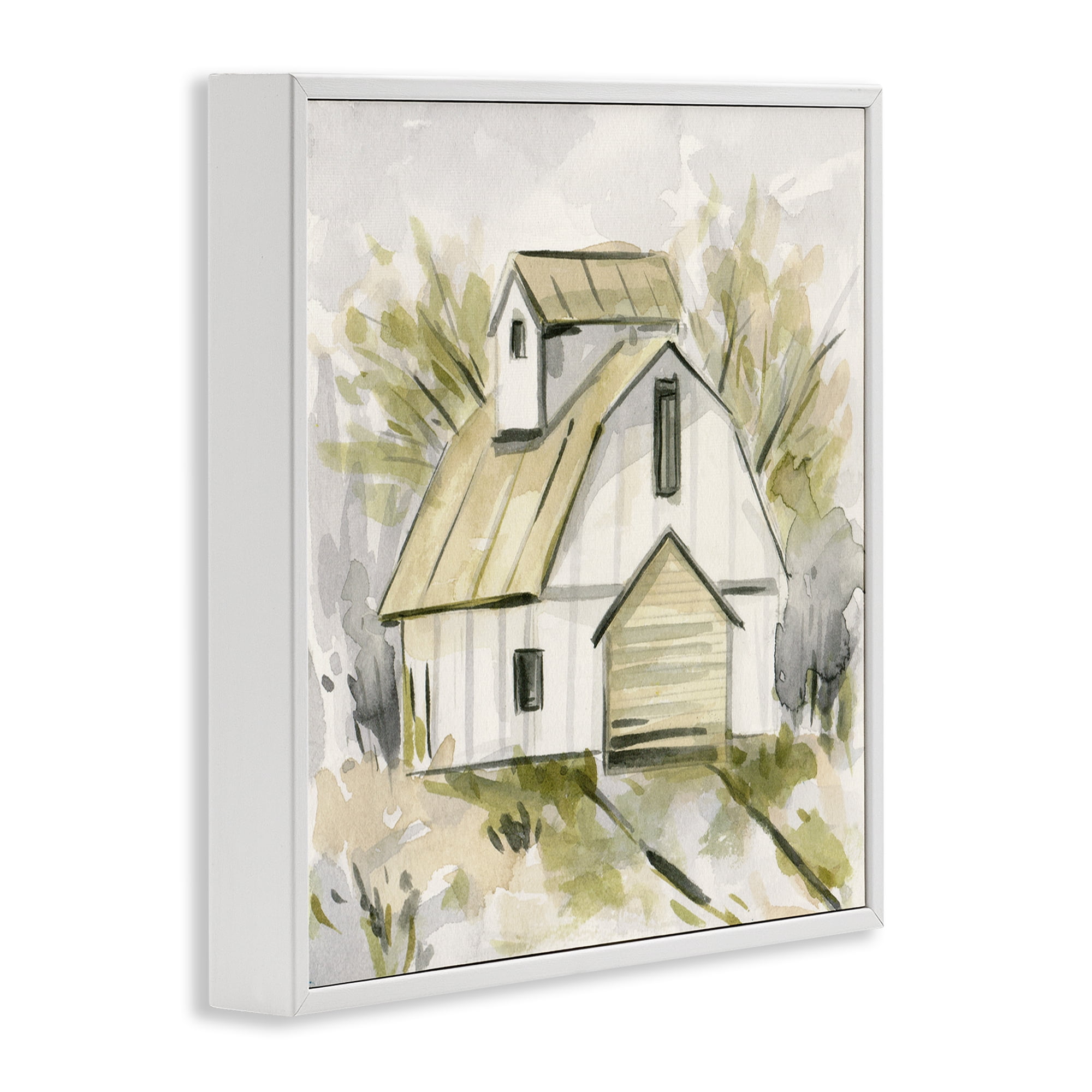 Stupell Industries Soft Neutral Barn Scenery Painting White Framed Art Print Wall Art, 12 x 12