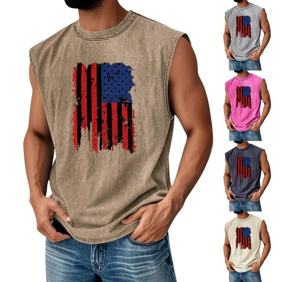 Men's USA American Flag Tank Top Vintage Patriotic Sleeveless Muscle Tee Independence Day Casual Graphic Tops Black M