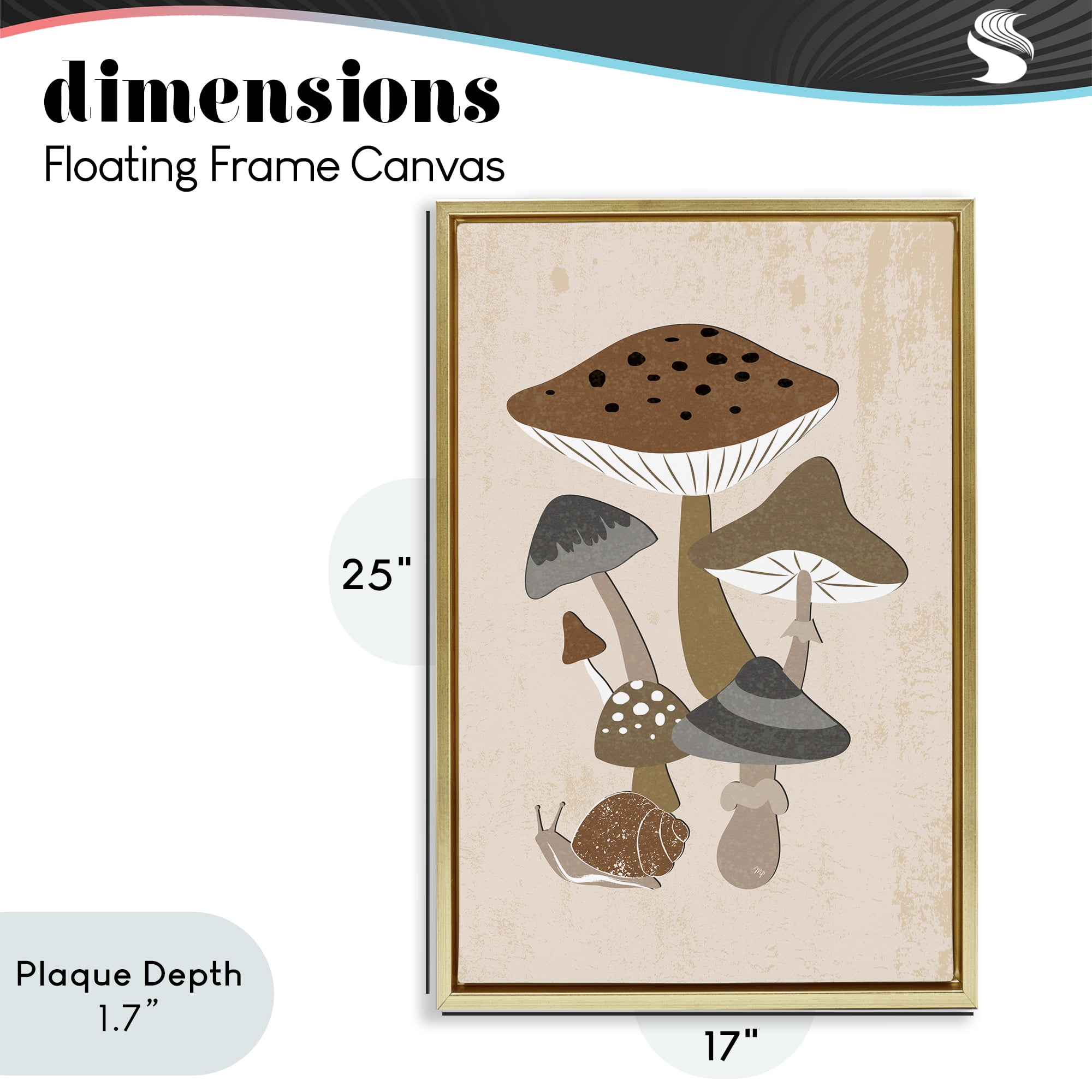 Stupell Industries Earthy Fungi Mushrooms & Snail Gold Framed Floater Canvas Wall Art, design by Martina Pavlova