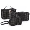 thumbnail image 1 of Bolsa de cosméticos de 3 piezas con cierre de cremallera, bolsa de maquillaje de viaje de tweed, negra para mujeres y niñas Cgtredaw Para estrenar, 1 of 8