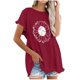 thumbnail image 1 of Blusa superior de lino y algodón con estampado de manga corta y cuello redondo con borlas para mujer Pompotops  hkajfhjk469414, 1 of 5